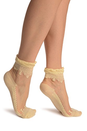 LissKiss Beige Versalles Lace On Invisible Mesh Ankle High Socks - Socks2