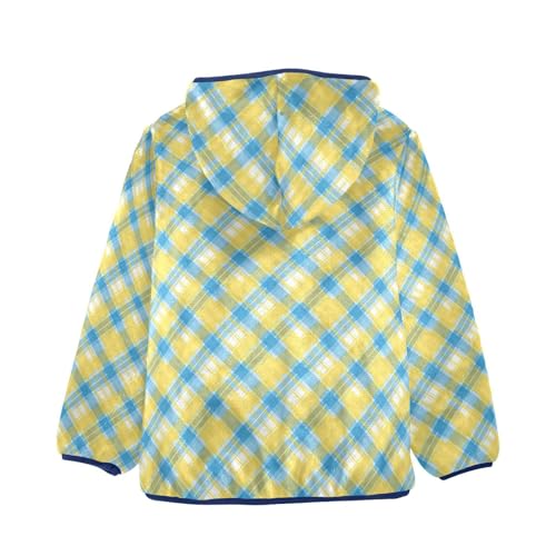 Yellow Blue Buffalo Plaid Boys Fleece Coat,Children's Zip-Up Hoodie Jacket,Baby Warm Fashion Outerwear 3-10T,A1133652