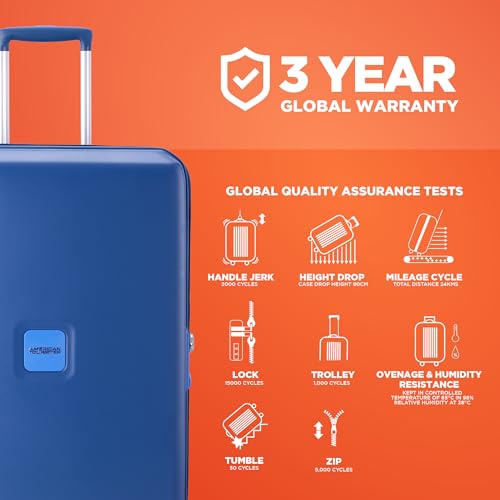 Image of American Tourister Purimax 77 CM Check-in Suitcase with TSA Lock & 8 Wheels Hard Polycarbonate /Trolley Bag for Holiday /Travel Bag for Holiday /Travel Bag with Double Spinner Wheels for Unisex- Blue