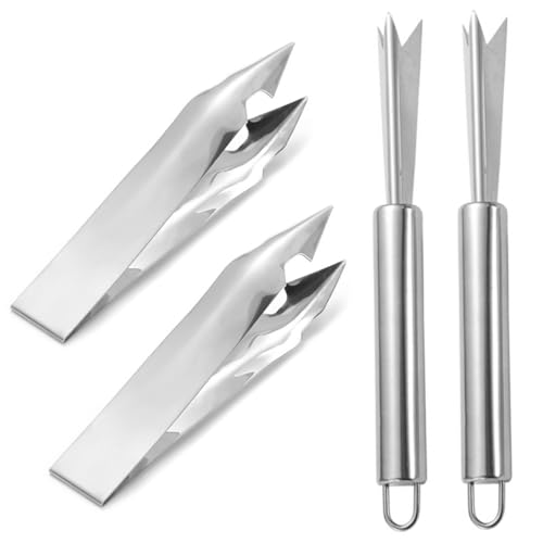 4 Pcs Pineapple Eye Remover Tool Set, Stainless Steel Pineapple Peeler and V-Shape Pineapple Cutter Knife, Multifunction Pineapple Tool for Kitchen, Fruit Store, or Home Use