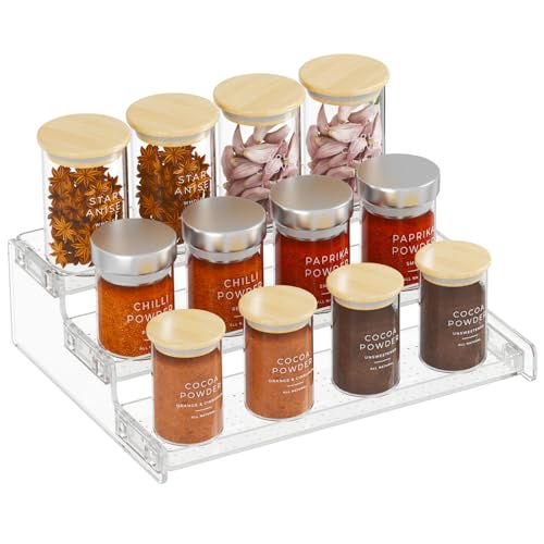 Lifewit Plastic 3-Tier Spice Rack, Clear Spice Organization for Cabinet, Counter, Organizer Shelf for Condiment, Seasoning, Syrup,Liquor, Medicine and Perfume for Kitchen, Pantry,bathroom,bar, 1 Pack