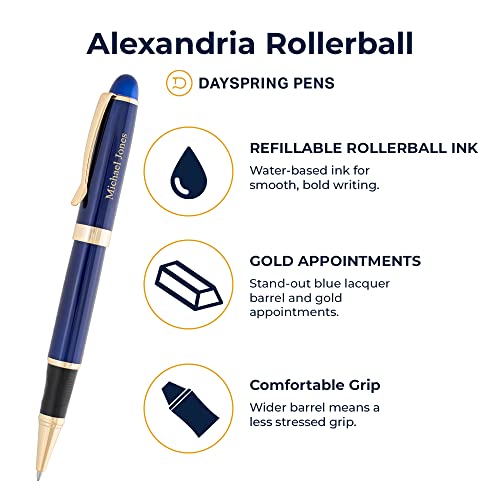 Dayspring Pens | Engraved/Personalized Alexandria Rollerball Gift Pen With Case - Blue. Custom Engraved Fast With Gift Recipient's Name Or Custom Message. #TOP4