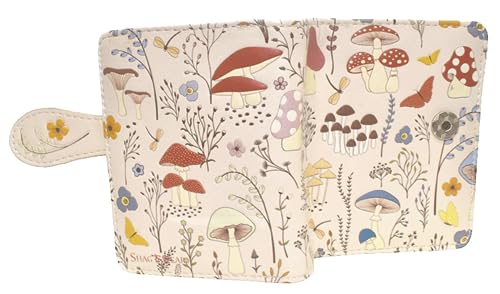 Shag Wear Mushroom Forest Small Wallet for Women and Teen Girls Vegan Faux Leather 4.5" Beige3