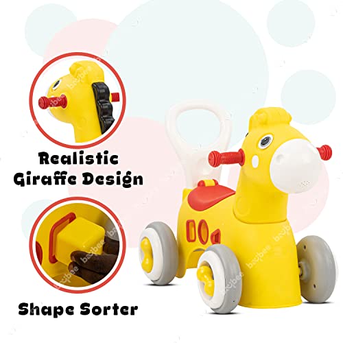 Image of Baybee Giraffe Horse Rider for Kids, Ride-On Kids Car with Shape Sorting Activity Kids Toys & Storage | Push Car Rider with Smooth Wheels Baby Car Suitable for 1-3 Years Boys Girls (Giraffe, Yellow)