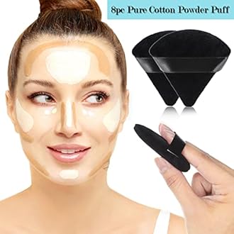 8 Pcs Cotton Powder Puff Face,JASSINS Triangle super soft Both dry and wet Makeup Setting Puff,For Concealer/Loose Powder/Body Powder/Foundation/Blush Makeup Sponge Set (Black)