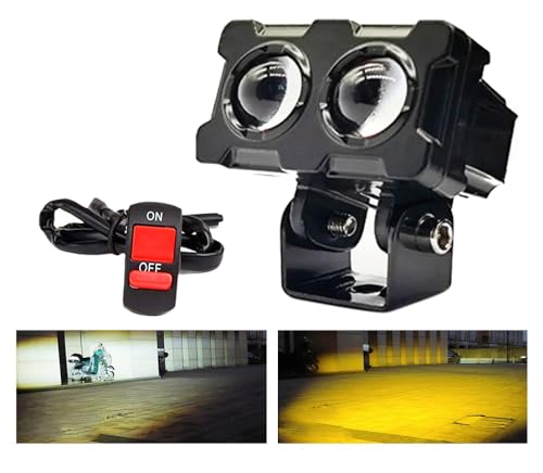 Image of Super High Bright Mini Fog Light ? Dual Lens Projector Light for Motorcycles, Bikes, and Cars, White & Yellow Colors (Pack of 1 with Switch)