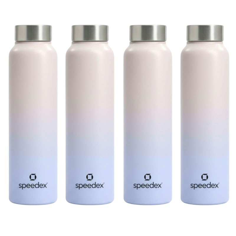 Image of Speedex Stainless Steel Water Bottle 1 Ltr, Leak Proof Screw Cap, BIS Approved 1000 ml Metal Bottle For Daily, Office, School, Gym, Travel Use for Men, Women, Kids, Adults, Pink Blue, Set of 4