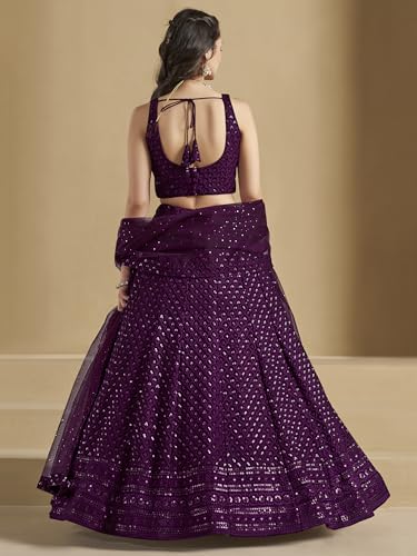 Image of Zeel Clothing Women's Sequins Thread Embroidered Georgette Lehenga Choli With Dupatta (5124-Women-Lehenga-Choli-New; Free size)