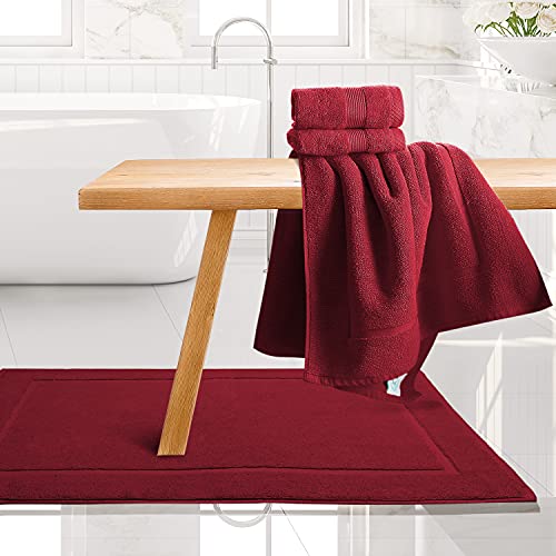 Image of Hearth & Harbor Bath Mat Towels - 100% Ring Spun Cotton Luxury Towels - Ultra Soft & Highly Absorbent, Bathroom Towels, Floor Mat - Red