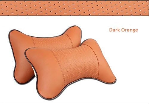 2/Pcs Orange Genuine leather headrest neck pillow Car Auto Seat cover Head Neck Rest Cushion Headrest Pillow