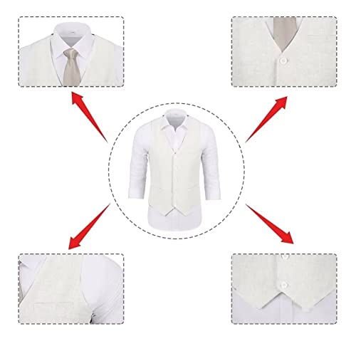 2 Piece Linen Suits For Men Slim Fit Formal Ivory Wedding Suit Groomsmen Prom Tux Suit For Summer Beach Suit Vest Pants Xl #TOP5
