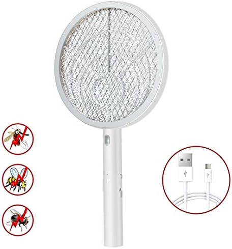 Electric Bug Zapper Fly Swatter Zap Mosquito for Indoor and Outdoor Pest Control, USB Rechargeable, LED Lighting w/Base,3 Layers Mesh Safety Protection Safe to Touch