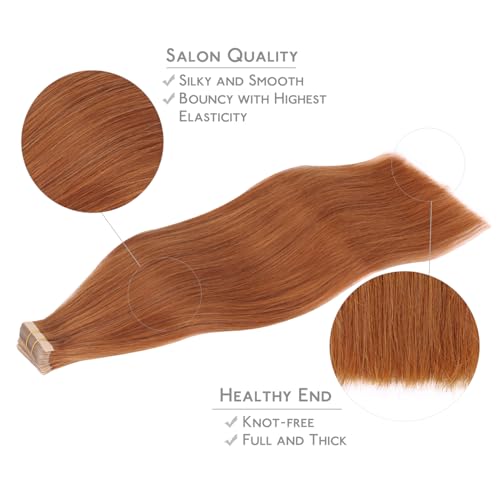 WENNALIFE Tape in Hair Extensions Human Hair, 14inch 20pcs 50 Dirty Ginger Real Human Hair Tape Extensions - Image 2