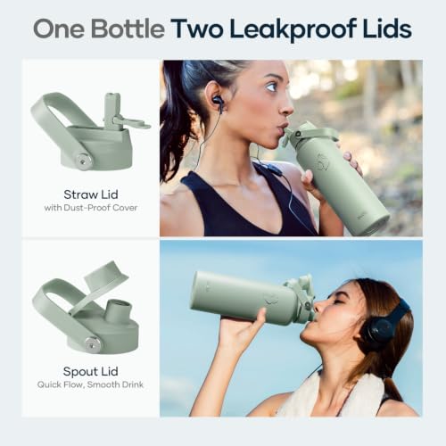 Image of BUZIO Triple Wall Vacuum Water Bottle with Dust-Proof Straw & Spout Lids