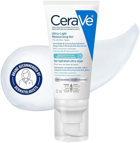 CeraVe Ultra-Light Moisturizing Gel Cream, Lightweight Face Moisturizer with Ceramides, Niacinamide & Hyaluronic Acid. Oil Free, Fast Absorbing and Fragrance-Free, Dermatologist Recommended, 52 mL