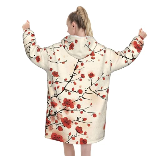 Couverture à capuche japonaise prune fleurie pour cocooning d'hiver