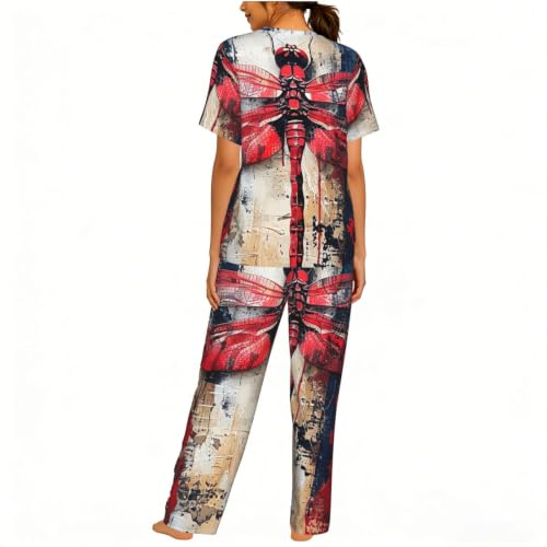 Pyjama court femme libellule rouge idéal pour vos soirées cocooning
