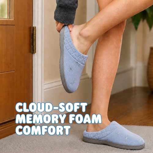 Image of Dearfoams Women's Lightweight Memory Foam Indoor House Slipper Darcy Velour Clog with Wide Widths