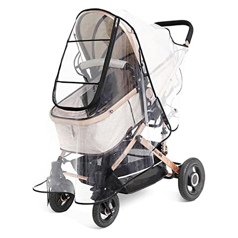 Universal Rain Cover for Pushchair Stroller, Food Grade EVA, Large Rain Cover for Pushchair Pram with Zip Water Resistant and Durable Transparent Baby Travel Weather Shield Fit Most Strollers (Black) Cover