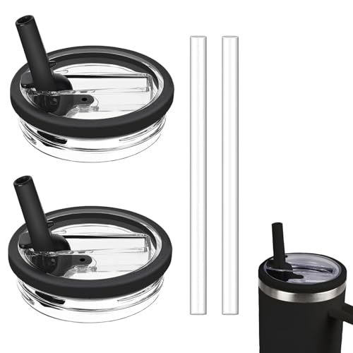 2 Pack 30oz Detachable Flip Straw Lid Replacement for Stanley Quencher H2.0 and ProTourLeak Proof and Dust-Proof Lid,Reusable Tumbler Cover for Stanley Cup (Black, 30oz)