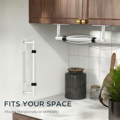 Image of FORIOUS Paper Towel Holder Under Cabinet, One Hand Operable with Adjustable Damping for Easy Tear, No Drill Adhesive or Drill Wall Mount, 304 Stainless Steel for Kitchen Bathroom RV Garage, White