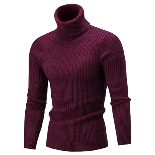 Men's Vintage Turtleneck Sweater Solid Color Pullover Long Sleeve Loose Fit Comfortable Warm Casual Top