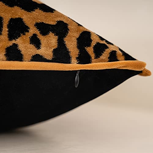 Yangest Black and Gold Square Pillow Cover Cut Velvet Leopard Print Cushion Cover Luxury Modern Pillowcover for Couch Living Room Bedroom, 20x20 Inch