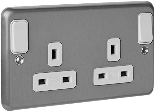 MK K2947CEBRC Double Switch Socket with Outboard Rockers/Clean Earth/Double Pole - Brushed Chrome