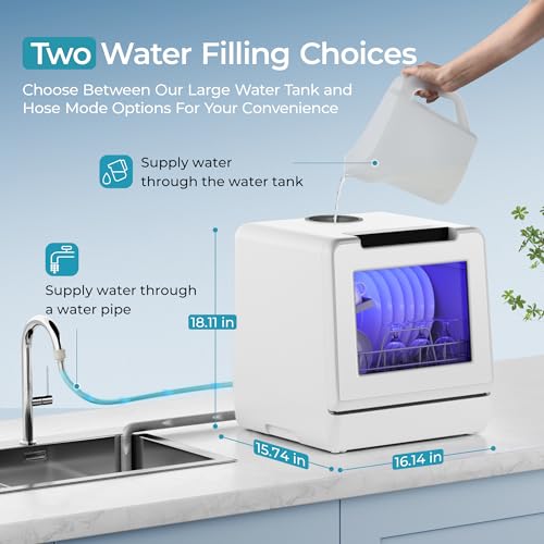 Image of EUHOMY Countertop Dishwasher Portable with 8 Programs, 5L Built-in Water Tank, 167℉ High-Temp, No Hookup Needed, Portable Dishwasher with Slef-Clean /Baby Care /Air Dry /Quick /ECO /Fruit /Normal Mode