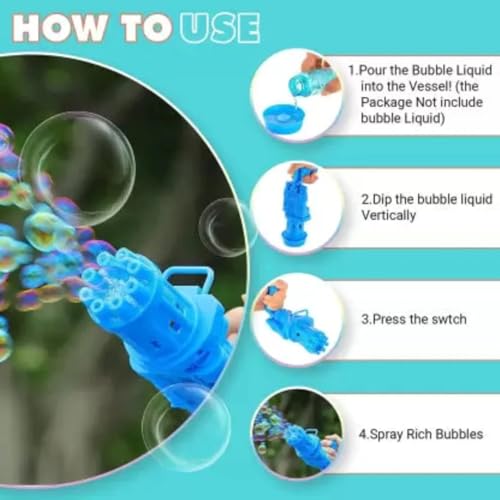 Image of Automatic Bubble Gatling Gun | High-Output Multi-Nozzle Bubble Machine with Easy Grip Handle, Bubble Tray & Solution Bottle | Outdoor Fun Toy for Kids