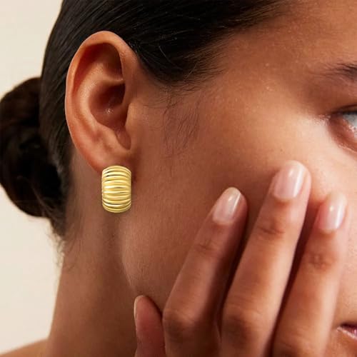 Chunky Gold Earrings for Women, 18K Plated Big Hoops, Trendy Statement Large Gold Hoop Earrings Studs2