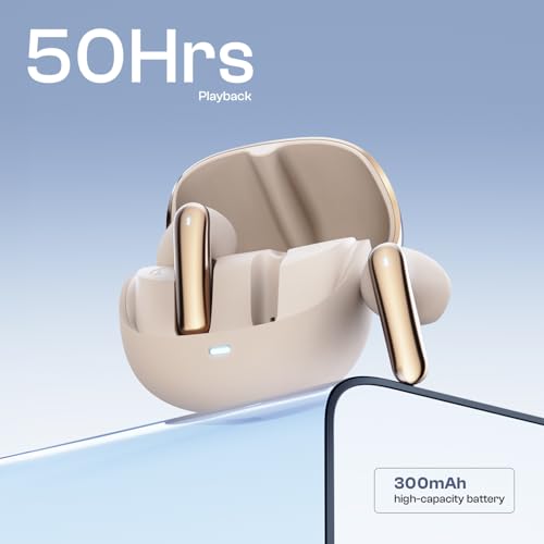 Image of Fire-Boltt Aero Fit TWS Earbuds with Custom EQ, Bluetooth 5.4 Wireless Earphones, 50H Playtime, Fast Charging Case, 50ms Low Latency Gaming & Touch Controls Silk Gold