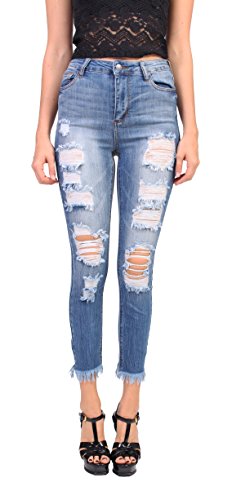 Cello Jeans Women High Rise Distressed Cropped Skinny Jeans with Fray Hem 9 Medium Denim