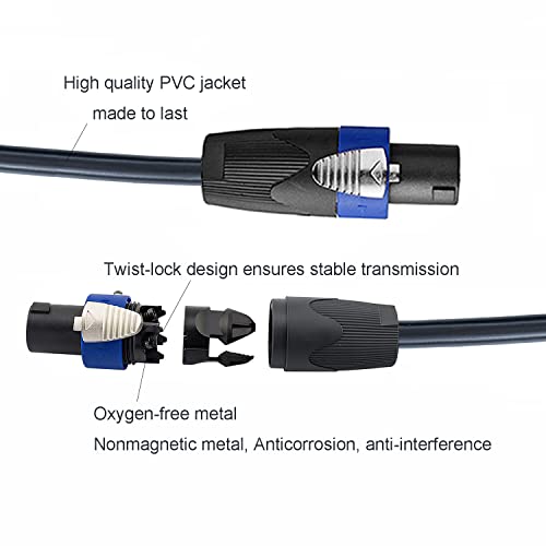 professional 30 feet 12 gauge speakon to speakon cables - 30ft 12awg speakon wires audio cords - 2 pack