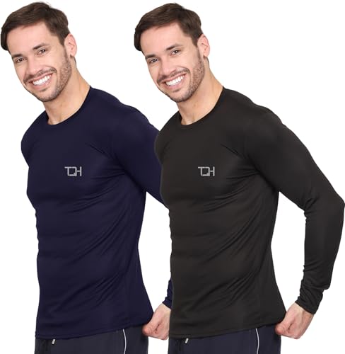 Image of TQH Full Sleeve T Shirt for Men | Pack of 2 T-Shirt for Man Full Sleeve | Gym Workout | Men's Tshirts | Slim Fit Polyester Round Neck Solid Sports T-Shirts for Running Training Casual Wear