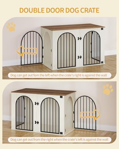 Hzuaneri Hundekäfig Möbel, 108 cm Hundebox für Zuhause, 3 Türen, Bogentür, Moderne Hundebox Indoor für Hunde, Beistelltisch, Hundekäfig Hochbelastbar, 108 x 64 x 76 cm, Weiß Braun DFC86014B