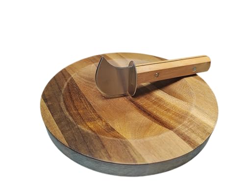 Tabla de cortar redonda de madera 8 pulgadas con cuchillo miniatura 2