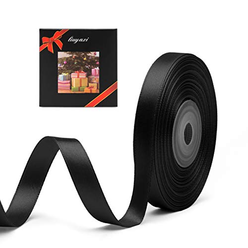 Solid Color Double Faced Black Satin Ribbon 3/8