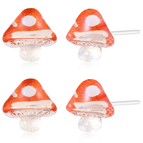 Plastic Earrings, KMEOSCH Mushroom Plastic Earrings - 2 Pairs of Hypoallergenic Studs for Sensitive Ears (Add a playful and fun touch to any outfit)