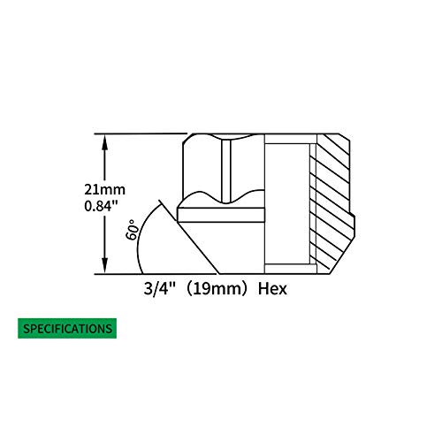 Image of HICKS M14x2.0 Zinc Finish Open-end Acorn Bulge Lug Nuts Set 19mm (3 /4 inch) Hex, 21mm (0.84 inch) Height, Set of 32