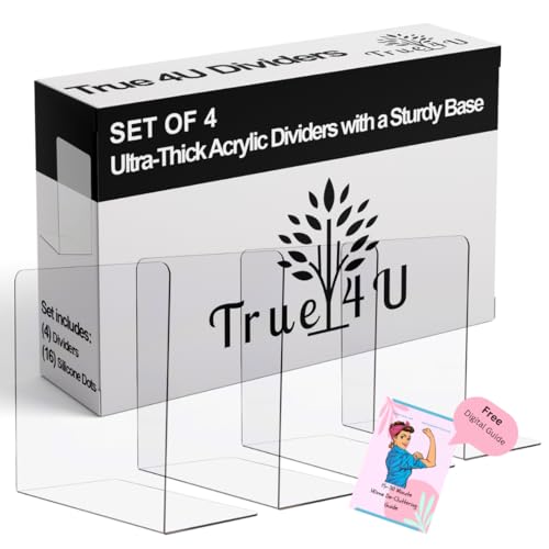 4 Pack, Acrylic Shelf Dividers for Closet Organization, Clear Tall Shelf Dividers, Extra Deep, Easy to Install for Bedroom Kitchen Office Closet Bathroom