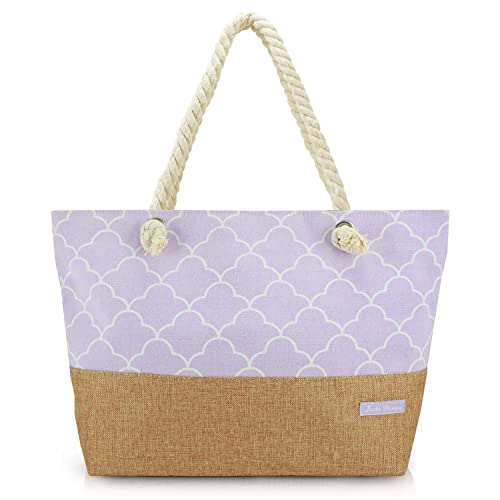 Bolsa de Praia Grande com zíper Piscina Verão (roxo)