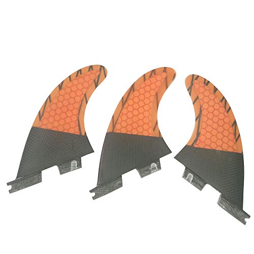 UPSURF Tabla de Surf Base FCS2 Aletas Fibra de Vidrio Tri Fin Carbón Thruster Set Tener Panal para Surfear (Orange G7)