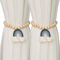 Magnet Vorhang Raffhalter mit Anhänger Niedlich Dekorativ Regenbogen Holzperlen Vorhangseil Grau Blau