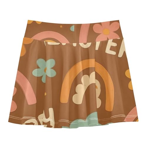 Cute Rainbow Flowers Brown Athletic Shorts Girls Skorts Toddlers Tennis Skirts Summer Pleated 3t2