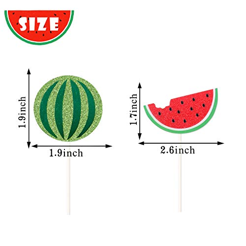 24Pcs Glitter Watermelon Cupcake Toppers Fruits Theme Party Dessert Cupcake Picks For Summer Birthday Baby Shower, One In A Melon First Birthday, Tropical Party Decoration Supplies #TOP1