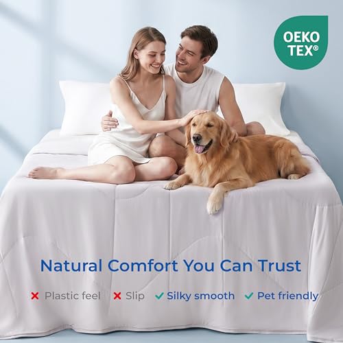 Image of EGOHOME Pure Cooling Comforter Twin, Cooling Blanket for Hot Sleepers, SGS-Tested Q-Max >0.45 with Naia Acetate Fill, Breathable Lightweight All-Season Bedding for Night Sweats, 68 inchx90 inch, Gray | SGS Certified, 68 inchx90 inch Twin Size, Naia Acetate Moisture-Wicking Fill, Night Sweats Relief, Lightweight All-Season Bedding