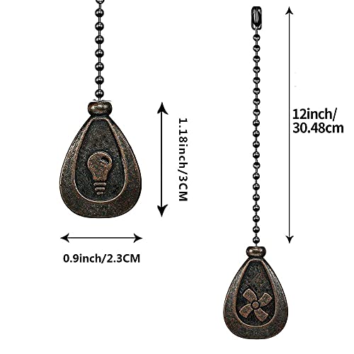 Image of Ceiling Fan Decorative Ornaments 12in Walnut Black Color Pendant Pull Chain Fan Extension 2 Pcs (Copper Chain)