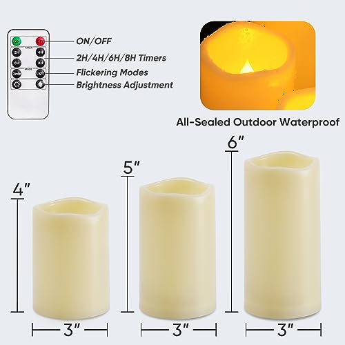 Image of Homemory 9 Pack Flameless Candles, Outdoor Waterproof, Battery Operated LED Pillar Candles with Remote Control and Timer, Plastic, Long Lasting