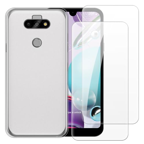 Shantime Case with 2 Pack Screen Protector Combo Compatible with LG Risio 4, Shockproof Cover and Tempered Glass Set for Full Body Safety(White)